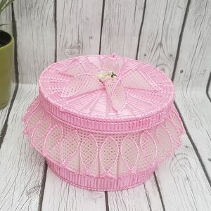 Handcrafted Plastic Crochet Style Basket with Lid